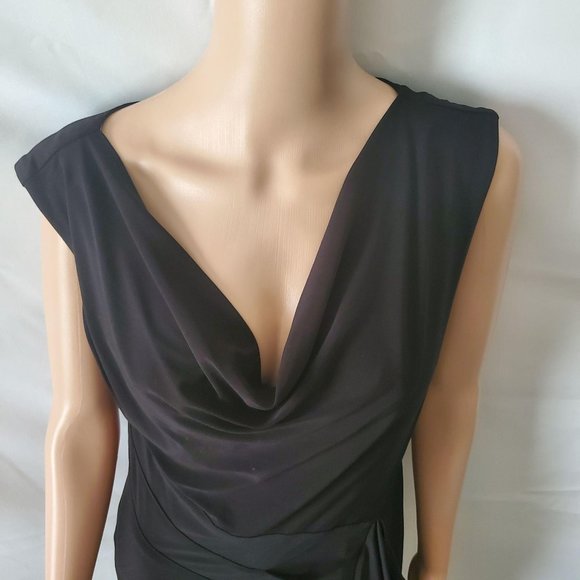 Evan-Picone Women's Classic Black Cap Sleeves Drape Neckline Cocktail Dress Sz 8 - Picture 4 of 13